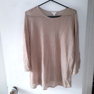 J. Jill Sweater Top women's L Beige Light Brown Linen Rayon Open Knit  luxury